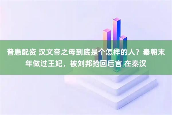 普患配资 汉文帝之母到底是个怎样的人？秦朝末年做过王妃，被刘邦抢回后宫 在秦汉